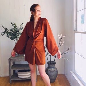 Rust Kimono Inspired Mini Dress
